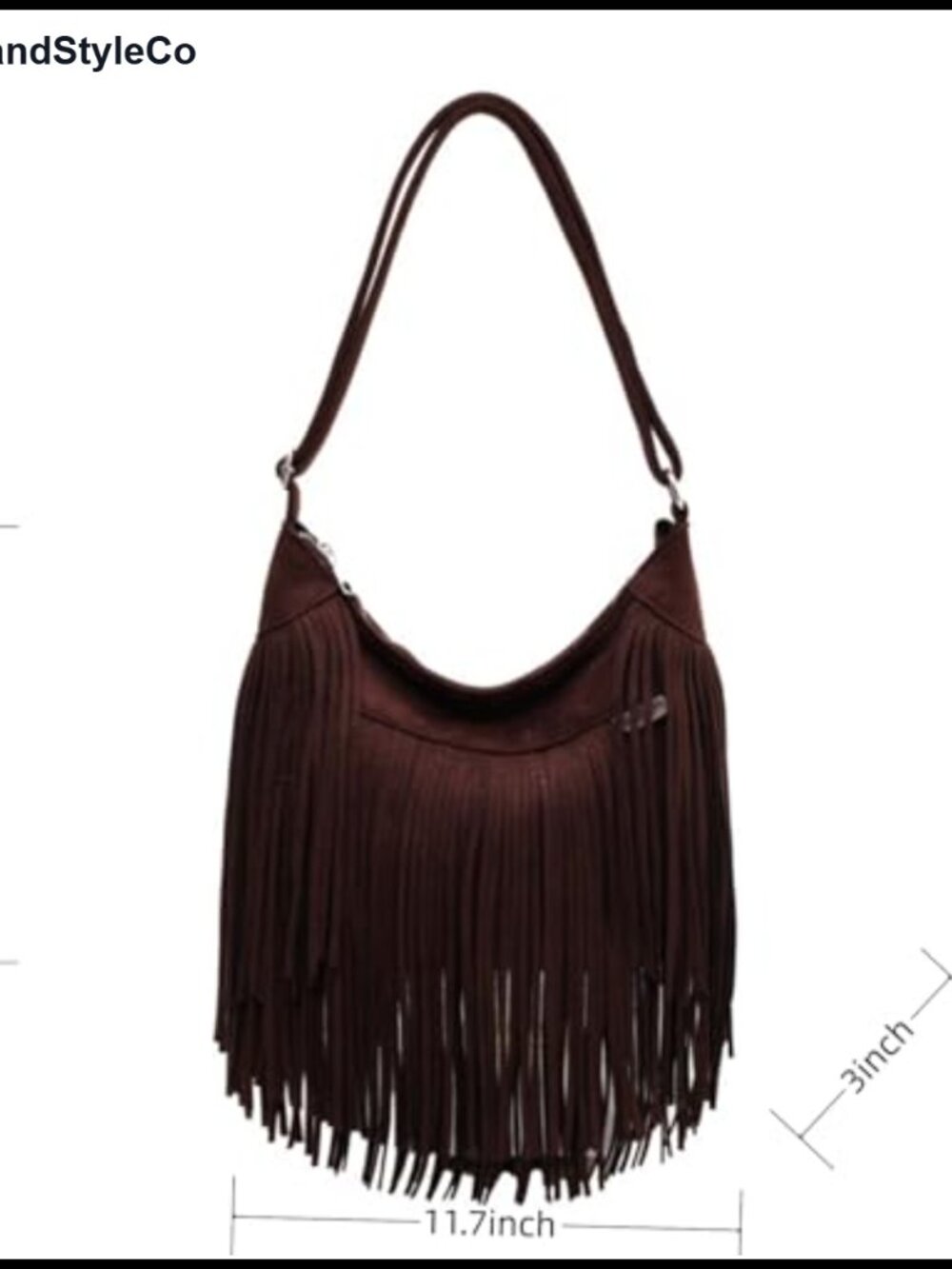 Vintage Vegan Suede Fringe Hobo Bag Tote Crossbody Shoulder Bag Western Purse - Picture 4 of 6